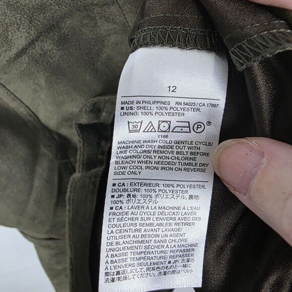 NWT Banana Republic Lucie Vegan Suede Button Down Top Size 12 Olive Green Belted - Picture 5 of 7